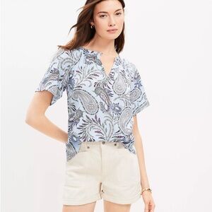 LOFT Paisley Seersucker Tie Back Yoke Top